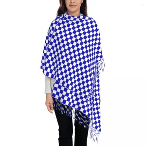 Scarves Checkerboard Pattern Scarf Women Blue And White Checker Head With Long Tassel Winter Casual Shawl Wrap Outdoor Foulard