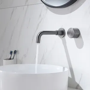 Bathroom Sink Faucets Luxury Top Quality Gun Grey Brass Faucet Wall Mounted Cold Water Basin Mixer Tap 1 Handle High