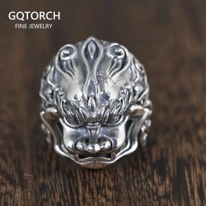 Silver 925 Jewelry Mens Lion Ring Size 812 Antique Punk Accessories Thai Resizable Rings for Men 240305