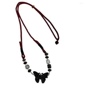 Pendant Necklaces Y1UE Butterfly Beaded Necklace Chinese Heart Neckckchain Jewelry