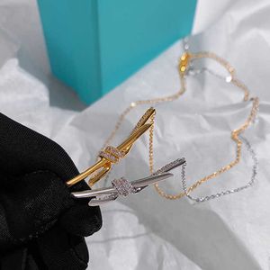 Designer Seiko Edition Sterling Silver tiffay and co Classic Diamond Knot Necklace for Womens Light Luxury Minimalist Versatile Design
