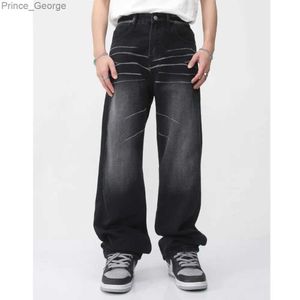 Männer Jeans 2024 Frühling Neue Koreanische Entwickeln High Street Vintage Stil Lose Zipper Jeans Mode Einfarbig Waschen Hip Hop Casual JeansL2403