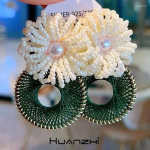 Dangle Earrings Weave Rattan Line Round Elegant Pearl Flower Drop For Women Girl Party Vintage Jewelry HUANZHI 2024