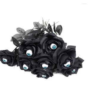 Dekorativa blommor 1pc skräckblomma rose konstgjorda med ögonglob halloween levererar 36 cm silk svart falska cosplay kostymtillbehör