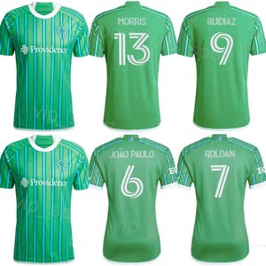 Seattle Sounders Soccer Jerseys 24-25 Mężczyźni 10 de la Vega 9 Ruidiaz 18 Vargas 8 Atencio 5 Tolo 13 Morris 23 Chu 11 Rusnak 6 Joao Paulo 25 Zestawy do koszuli piłkarskiej Roldan 16 Ragen 16 Roldan