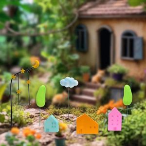 Garden Decorations 7Pcs Micro Landscape Ornaments Miniature Resin House Trees Cloud For Yard Bonsai Decoration