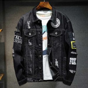 Spring And Fall New Denim Jacket Men's Label Loose Casual Ripped Denim Fashion Jacket T240316