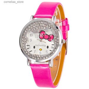 Altri orologi Moda ragazze adorabili cartoni animati con strass polso al quarzo per bambini Cinturino in pelle da donna Semplice orologio casual per bambini Y240316