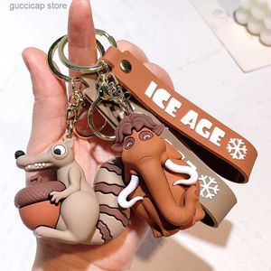 Keychains Lanyards Ice Age Keychains Manny Diego Sid Keyrings Mammoth Raz Anime Figure Keychain Saber Födelsedagspresent Julsmycken Y240318