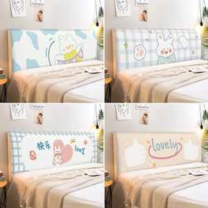 White Cute Rabbit Stretch Dust Proof Bed Head Cover Print Cartoon Bedside Back Soft Square Headboard Slipcover for Bedroom Sofa 240309