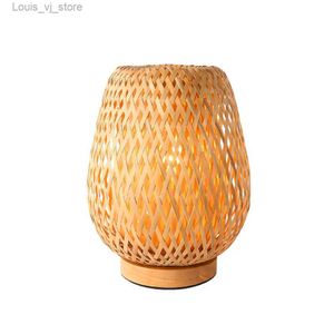 Bordslampor retro handvävd bambu bordslampor för sovrum sovrum lampan heminredning skrivbord lampa japansk sydostb stil varm nattljus yq240316