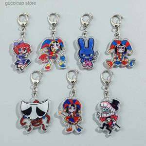 Keychains Lanyards The Amazing Digital Circus Clown Keychain 귀여운 영화 애니메이션 주변 장치 가방 펜던트 컬렉션 생일 크리스마스 선물 장난감 Y240316