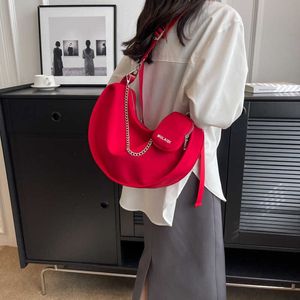 Fashion Canvas Bags Bag For Women's Summer Versatile High Copacity Single Shoulder Red Crossbody Bag Nisch och enkel dumpling