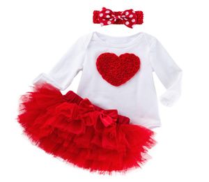 3 pezzi vestiti per neonate con fascia per capelli, vestito per San Valentino, vestito da tutu con fiori di rosa 3D rosa rossa con volant a 6 strati8016037