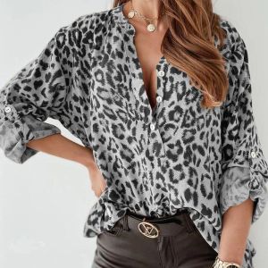 Serbatoi abiti eleganti casual camicia taglie forti 2022 stampa a molla manica lunga sexy camicetta leopardo da donna tops fashi