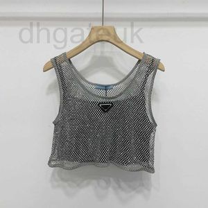 Tanques femininos Camis Designer Marca 22 Primavera Nova Indústria Pesada Espumante Diamante Laminado Diamante Oco Curto Tanque Puro Desejo Estilo Sexy Luz Luxo Umbigo Aberto X0ZS