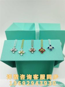 Designer tiffay and co s925 Silver Fashion Versatile Style Clavicle Four Stone Cross Pendant Necklace