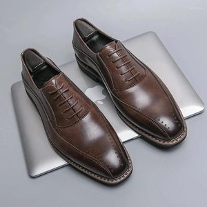 Casual Shoes Men Dress Brown Derby for Black Lace-Up Square Foast Business Wedding ręcznie robiony