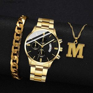 Other Watches Luxury Fashion Men Steel Quartz Wrist Necklace Chain Bracelet Business es Man Clock For Men Relogio Masculino Y240316