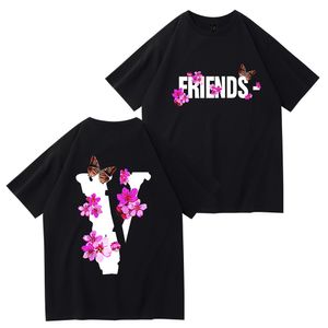 Vlone Original Design Men's T-shirts Vlone Logo Summer Cartoon Collarless Short Sleeve Letter Löst mångsidiga toppar T-shirts Pink Black White Red 156