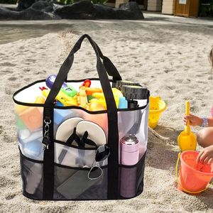 Sacos de armazenamento Saco de praia de malha tote grande portátil brinquedo de areia toalhas cosméticas para viagens de férias esportes ao ar livre