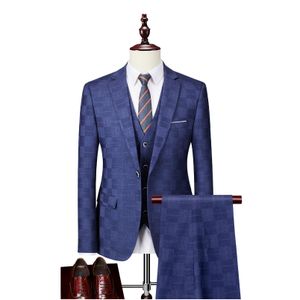 Abiti da uomo Blazer Abito scozzese Uomo Blazer Gilet Pantaloni Business Abito stile britannico Banchetto Giacca slim fit di fascia alta Pantaloni 3 pezzi Dhyob