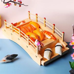 Japanese sushi wooden boat arch Sushi Bridge Boats sashimi platter cooking dry ice Dragon Boat Platter 240304