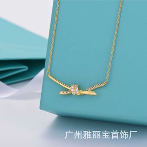 Designer New Knot Tiffay and Co Halskette Female Gu Ailing Same Style 18K Plating True Gold Bowknot Collar Chain Exquisite Temperament D2E8