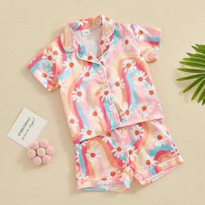 Clothing Sets Kid Toddler Girls Silk Pajamas Set Short Sleeve Button-Up Shirt Tops Loose Shorts PJs Sleepwear