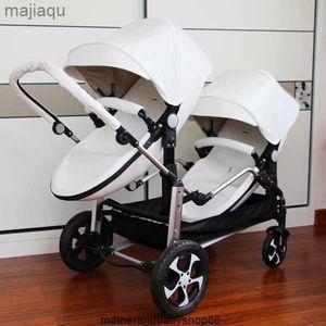 Passeggini# Passeggini Twins Passeggino 2 in 1 Poussette Doppio Jumeaux Shell Carrozzina di lusso Passeggino pieghevole in pelle02