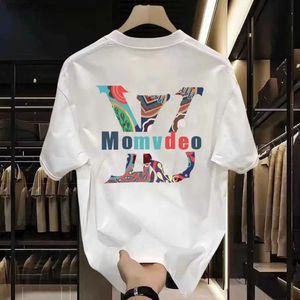 Homens camisetas T-shirt de algodão colorido carta impressão casual manga curta solta encaixe homens e mulheres em torno do pescoço totalmente combinando top na moda Q240316