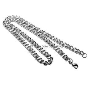 Chains 60Cm 7Mm Sier Plated Hip Hop Stainless Steel Chain Necklace For Men Women Party Club Decor Fashion Jewelry Drop Delivery Jewelr Dhpn5