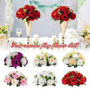 15 Köpfe künstliche Blumen gefälschte Blumenkugel Kunststoff Rosenstrauß mit Sockel für Herzstück Blumenregal Hochzeit Heimdekoration 240313