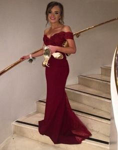 Maroon Bourgogne Off Shoulder Prom Dress Mermaid Långt specialtillfälle Klänning Formell kvällsfestklänning plus storlek BILD4164208