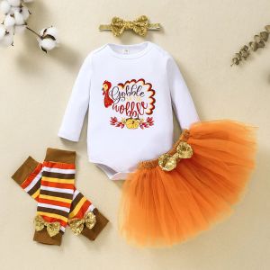 Vestidos mababy 318m dia de ação de graças recém-nascido bebê menina roupas define turquia impressão macacão tule saias bandana outfits d05