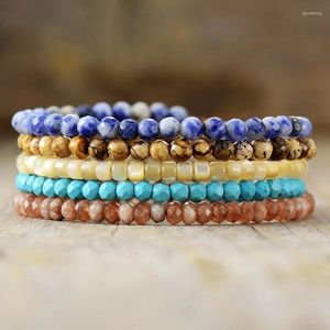 Filo di perline etniche in pietra naturale Semplice intrecciato colorato impilabile Bracciale goccia Collana per adolescenti