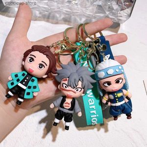 Keychains Lanyards Anime Demon Slayer Kimetsu no Yaiba figure Kamado Tanjirou Action Figure Agatsuma Zenitsu Nezuko Warrior PVC Toys Key Chain 6pcs Y240316