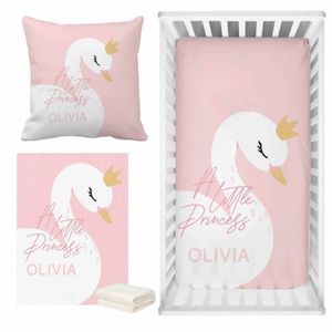 LVYZIHO Set di lenzuola per culla rosa carino cigno nome personalizzato biancheria da letto per bambina regalo 240304