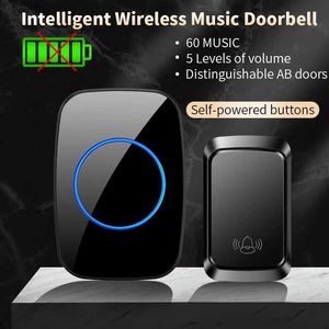 Doorbells Wireless Doorbell Self Powered Outdoor Waterproof Door Bell Intelligent Button Smart Home Safety Alarm EU US UK AU PlugH240316