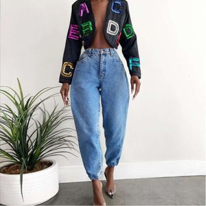 2024 Trendy New High Waisted Loose Fitting Slimming Leggings Street Versatile Fashion Casual Jeans for Women