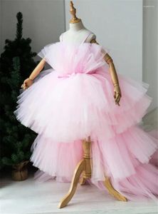 Girl Dresses Pink High Low Ruffles Pageant For Girls Real Picture Tiered Tulle Kids Flower Dress Birthday Party Gown