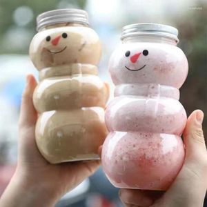 Förvaringsflaskor 1 st jul snögubbe juice flaska med lock mjölk transparent te plastmaterial