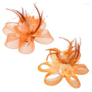 Fermagli per capelli E15E Cappelli fascinator per le donne Maglia in nastro di pizzo Fiore berretto con piume e clip Cocktail Tea Party Copricapo Copricapo