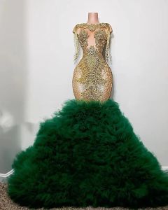 2024 maio Aso Ebi Lace frisado vestido de baile verde escuro sereia noite festa formal segunda recepção vestidos de noivado de aniversário vestido robe de soiree