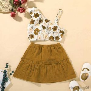 Conjuntos de roupas 2 pçs/set Ootd para bebê menina crianças vestido de princesa 1-6 anos de idade floral de um ombro sem mangas suspender croptop saia conjunto