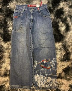 JNCO American Retro Street Hip Hop Skateboard Fashion Printed High Waist Jeans Mens Y2K Loose Wide Leg Pants Womens Blue 240315