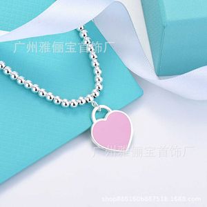 Tifaniym classic High Edition T Family Enamel Heart shaped 4M Bead Necklace for Women with White Copper Plating Thick Silver CNC Steel Seal Letter Buddha Chain Love Pe