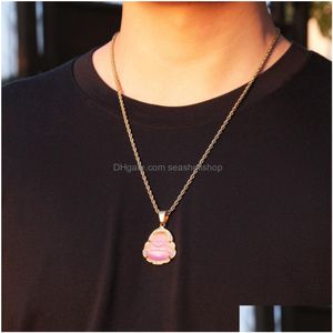 Hänghalsband Hip Hop -halsbandsmycken Chalcedony Maitreya Pendant Högkvalitativ Iced Out Buddha Gold Plated Halsband Drop Deliver DHQE4