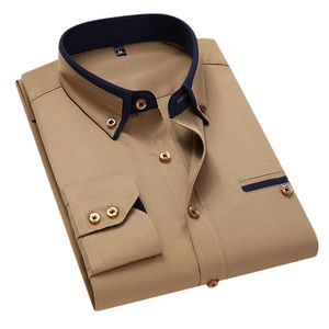 13カラー8xlブリティッシュスタイルの男性スプリングロングスリーエレブのシャツのスリムフィットビジネスカジュアルシャツ男性ソーシャルボタン240301