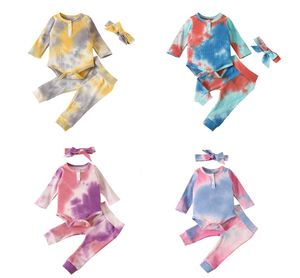 Autumn Kids Clothes article pit Tie Dyed Clothing Sets baby long sleeve romper Top Pants headbands 3pcsset Boutique Child Out6438732